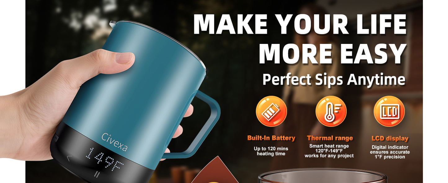 Magnetic Charging Rechargeable Self Heating Coffee Mug, Fast Heating & High Temperature 14Oz APP-Controlled Smart Coffee Cup Warmer, 120 Mins -Hot Up to 149℉ Smart Mug Warmer, Gifts for Women and Men