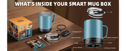 Magnetic Charging Rechargeable Self Heating Coffee Mug, Fast Heating & High Temperature 14Oz APP-Controlled Smart Coffee Cup Warmer, 120 Mins -Hot Up to 149℉ Smart Mug Warmer, Gifts for Women and Men