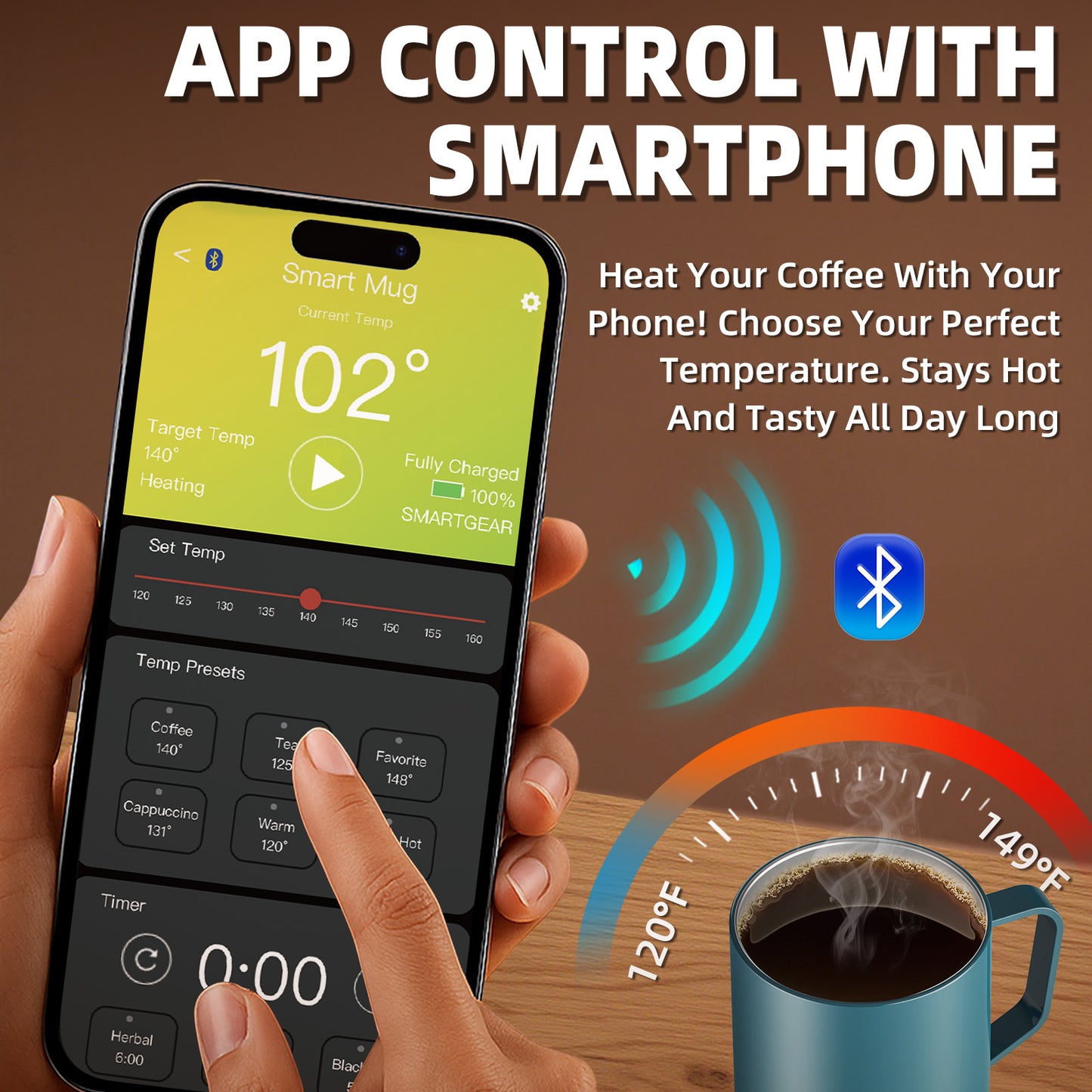 Magnetic Charging Rechargeable Self Heating Coffee Mug, Fast Heating & High Temperature 14Oz APP-Controlled Smart Coffee Cup Warmer, 120 Mins -Hot Up to 149℉ Smart Mug Warmer, Gifts for Women and Men