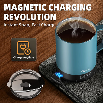 Magnetic Charging Rechargeable Self Heating Coffee Mug, Fast Heating & High Temperature 14Oz APP-Controlled Smart Coffee Cup Warmer, 120 Mins -Hot Up to 149℉ Smart Mug Warmer, Gifts for Women and Men